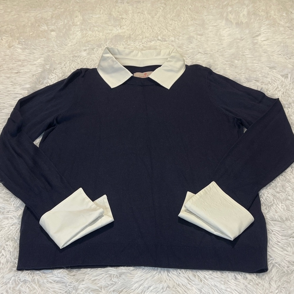 Laurie Felt Navy Top with White Accents WOMENS SIZE XS PULLOVER